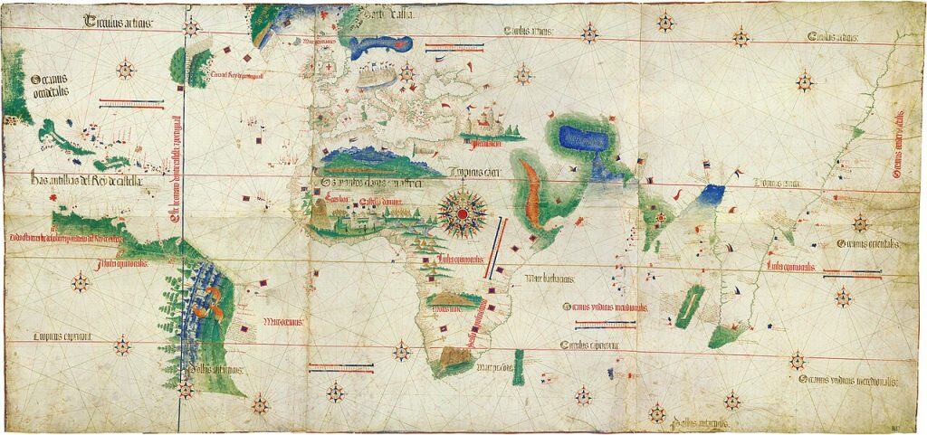 Le Planisphère Cantino, par un cartographe anonyme portugais-1502, Bibliothèque Universitaire Estense, Modène, Italie