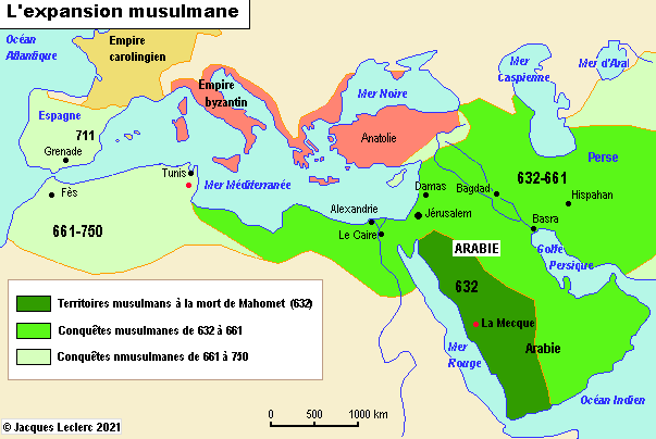 Carte de l'expansion de l'Islam au fil des siècles